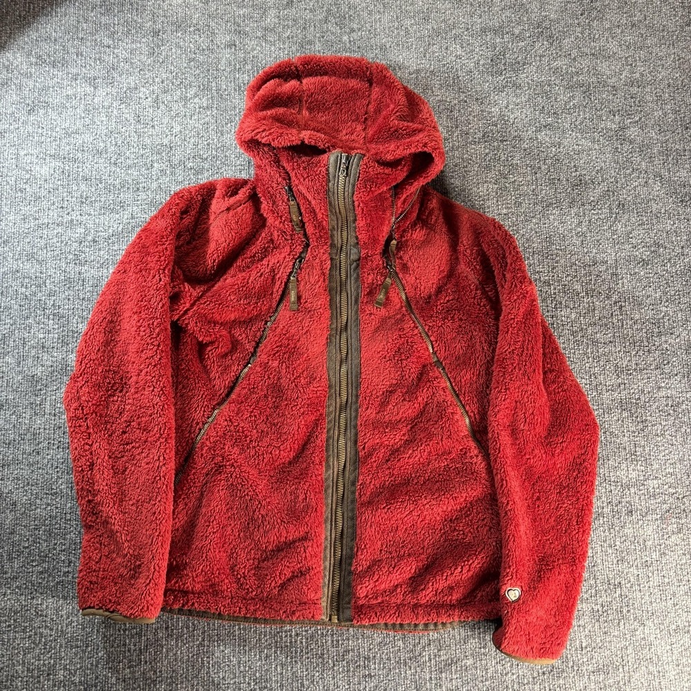 Kuhl Jacket Womens Medium Red Flight Fleece Hooded Full Zip Outdoor Warm‎